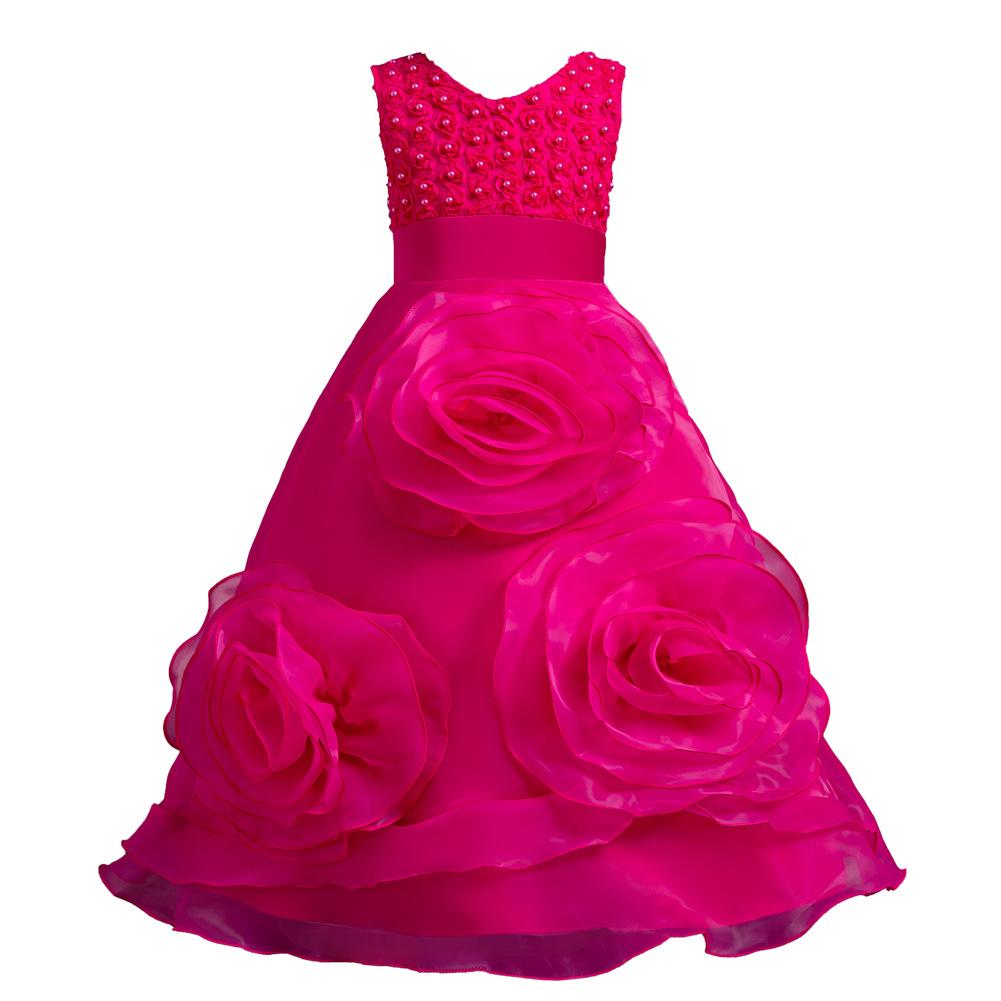 Girls' Long Dresses Big Flower Small Pearl Princess Dresses Walking Host Party Dresses Skirts 8623  Little Girl's Favourite Dress Dresses