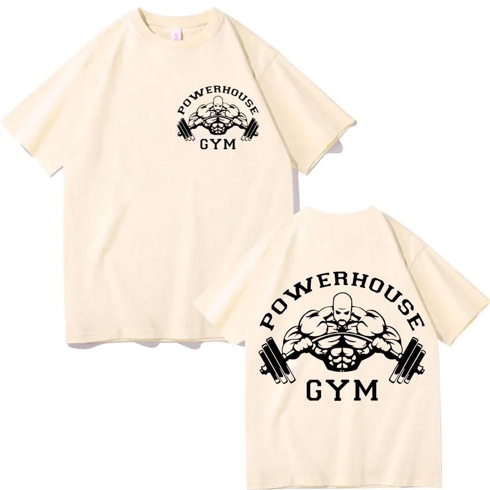 Powerhouse Gym Doppelseitige Grafik T-Shirts Mode Lässig Locker Kurzarm T-Shirts Herren Damen Hohe Qualität Baumwolle T-Shirts