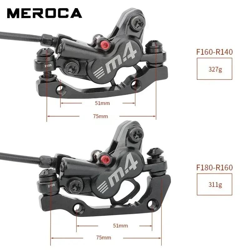 Freni Meroca 4 Pistoni Freni Idraulici Freni per Bicicletta Mtb Pinza Rotor 160mm Set Bicicletta da Montagna 800/1400mm per E4 ZEE M420