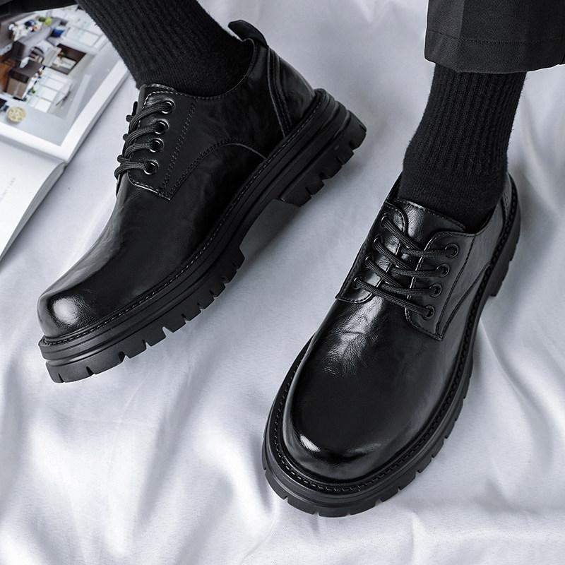 Leather shoes men's new winter British business leisure Martin leather platform heightening big head derby shoes