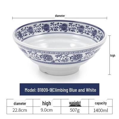 Yipan Melamine Blue & White Ramen Bowl