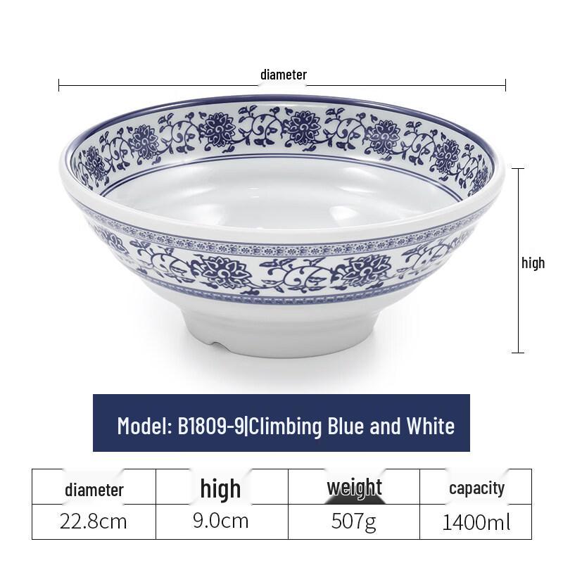 Yipan Melamine Blue & White Ramen Bowl