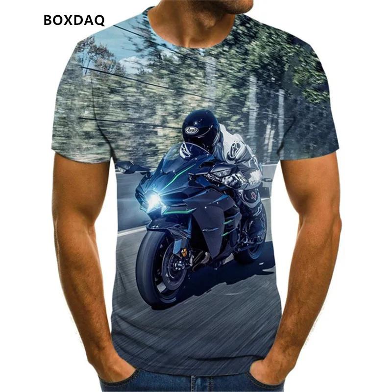Men's Motorcycle Cool Racing Driver T-Shirts Summer Short Sleeve 3D Print Moto & Biker Street Style Male Tees 6XL Plus Size Tops