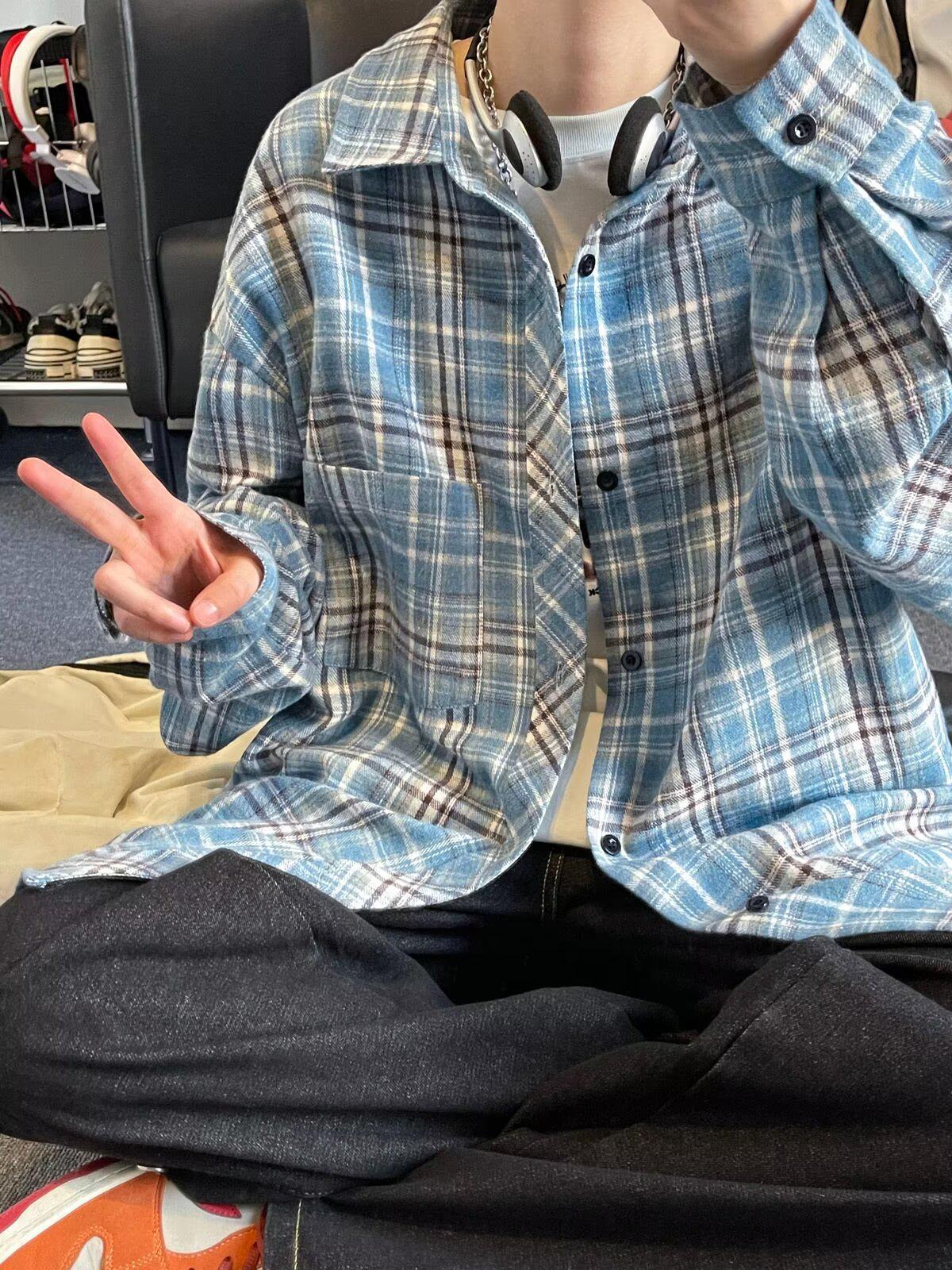 Men s 2024 Winter Plaid Fleece-Lined Shirt Jacket - Japanese Style Long Sleeve Casual Wear 3XL