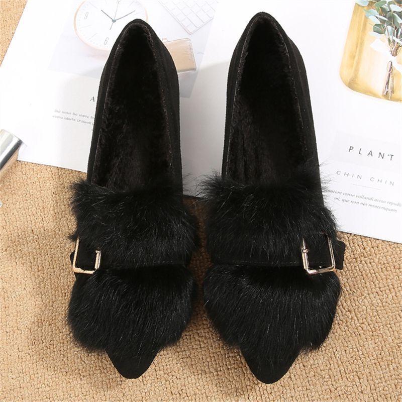 Mao Mao Single Shoes Women's 2025 Winter New Korean Version Versatile Fleece Thickened Warm Shallow Mouth Pointed Toe Snow Boots Cotton Shoes