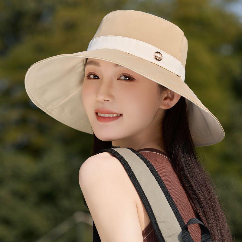 

1 шт. Шляпа-ведро с большими полями для женщин - складная кепка рыбака в корейском стиле, легкий солнцезащитный козырек с эластичной повязкой на голову, идеально подходит для пляжа one size