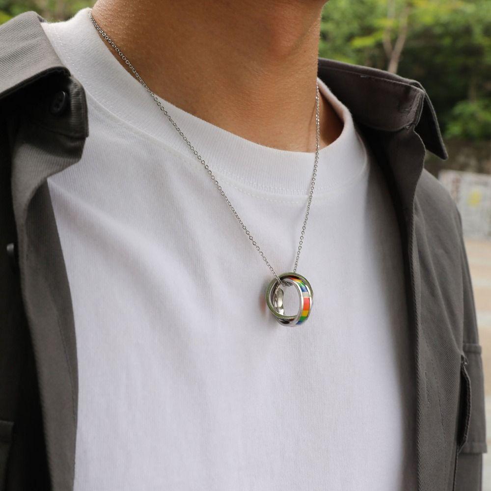 Gioiello da collo Anello Ciondolo Collana Colorata Catena Clavicola Moda Collana Arcobaleno Amanti