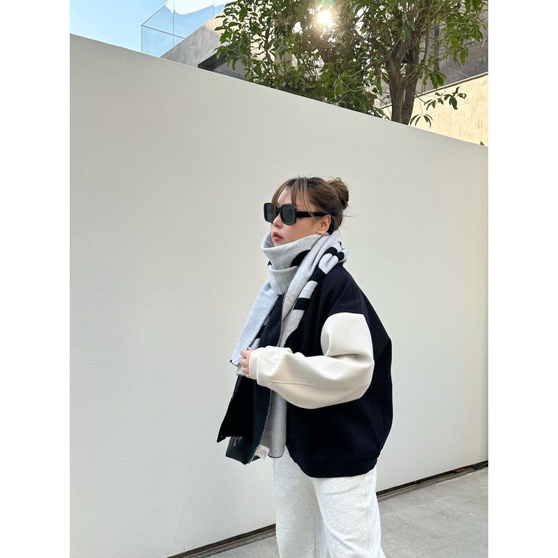 

30% off Miss Biggie Fashion Plus Size Oversize Slim Looking All-Matching Warm Drop Shoulder Baseball Jacket Black L