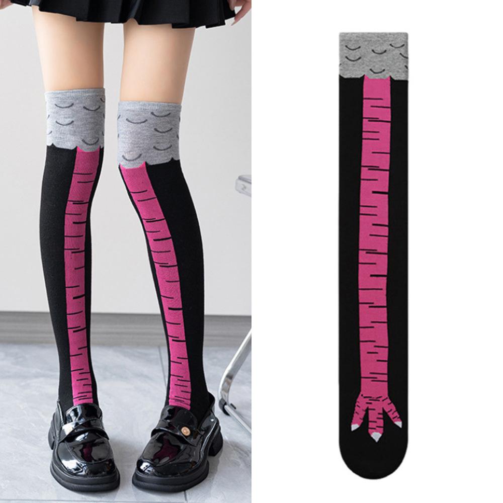 Women Funny Chicken Feet Socks Over Knee Socks Ostrich Print Slimming Socks Autumn Winter Long Tube Stockings for Ladies