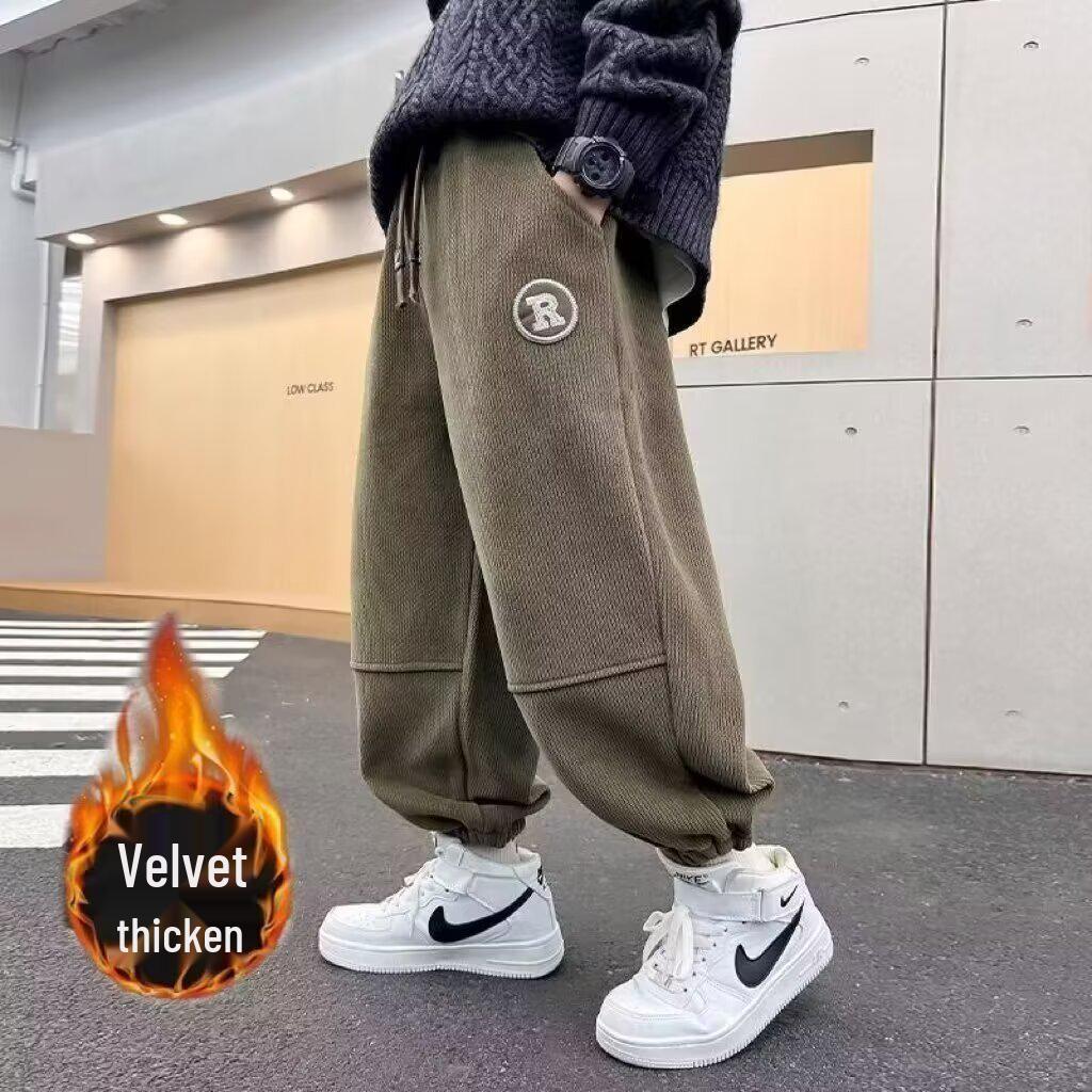 

Мальчиковые вельветовые спортивные штаны на флисовой подкладке - Осень/Зима 2024 Спортивный и повседневный стиль 130 cm зелёный