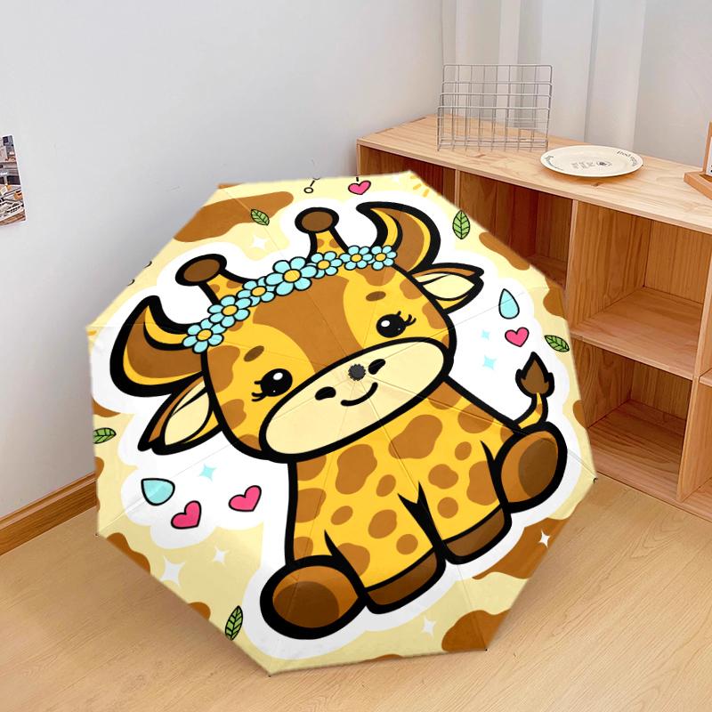 1 PC Automatic Folding Umbrella - Cartoon Animals Pattern, Portable & Foldable Design with 8 Ribs, Christmas Birthday Gifts