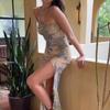 Women's Strapless Sleeveless Maxi Dress Slim Fit High Waist Elegant Floral Print Split Ruffle Mermaid Dress