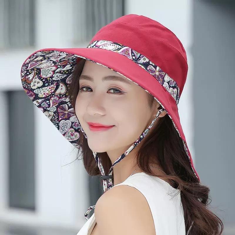 Hat female summer big edge face covering fashion UV protection bucket hat sun protection sun shade sun hat double sided