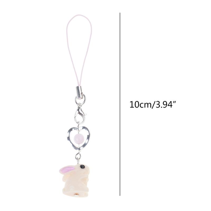 Rabbit Ribbon Phone Charm Keychain Elegant Bowknot Flower Pendant Keyring Romantics Keyring Gift for Women Girl Teen