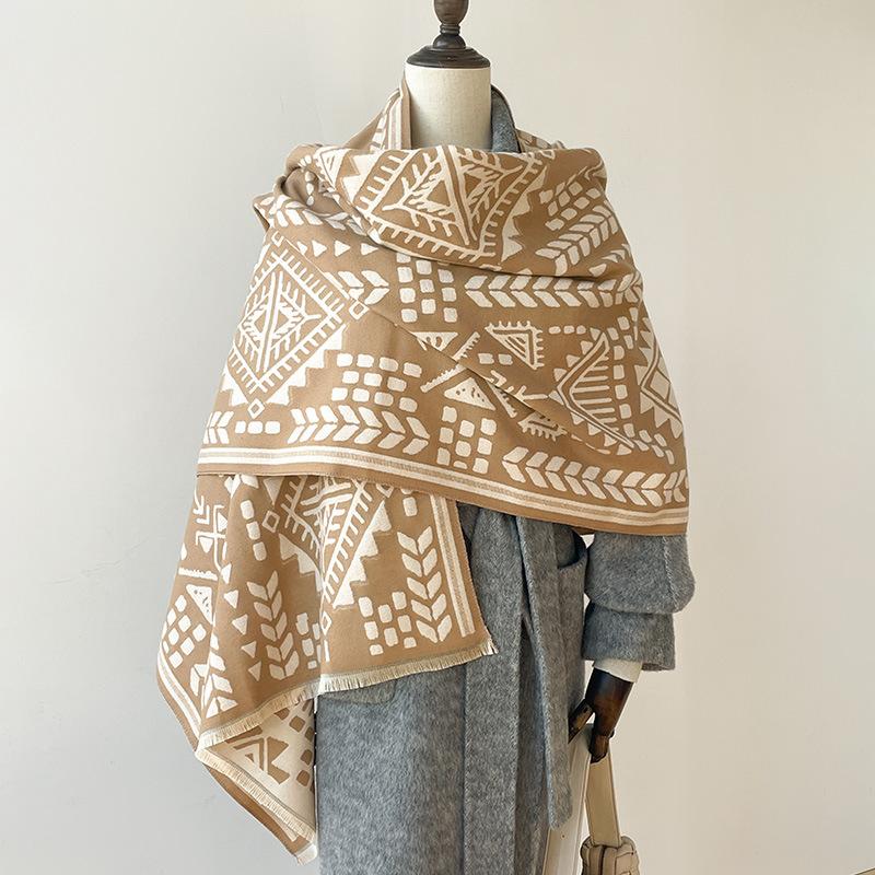 Geometric Abstract Graphic High-End Art Ladies Thermal Scarf Niche Personality Air Conditioning Shawl
