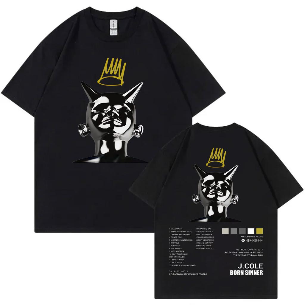 Rapper J Cole Born Sinner Album Grafická Trička Pánská Hip Hop Vintage Krátký Rukáv Tričko Unisex Ležérní Volná Bavlněná Trička