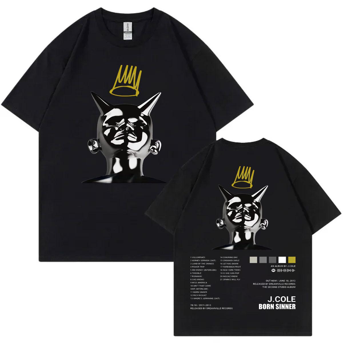 

Rapper J Cole Born Sinner Album Graphic T Shirts Mens Hip Hop Vintage Short Sleeve Tshirt Unisex Casual Loose Cotton Tshirts 4XL