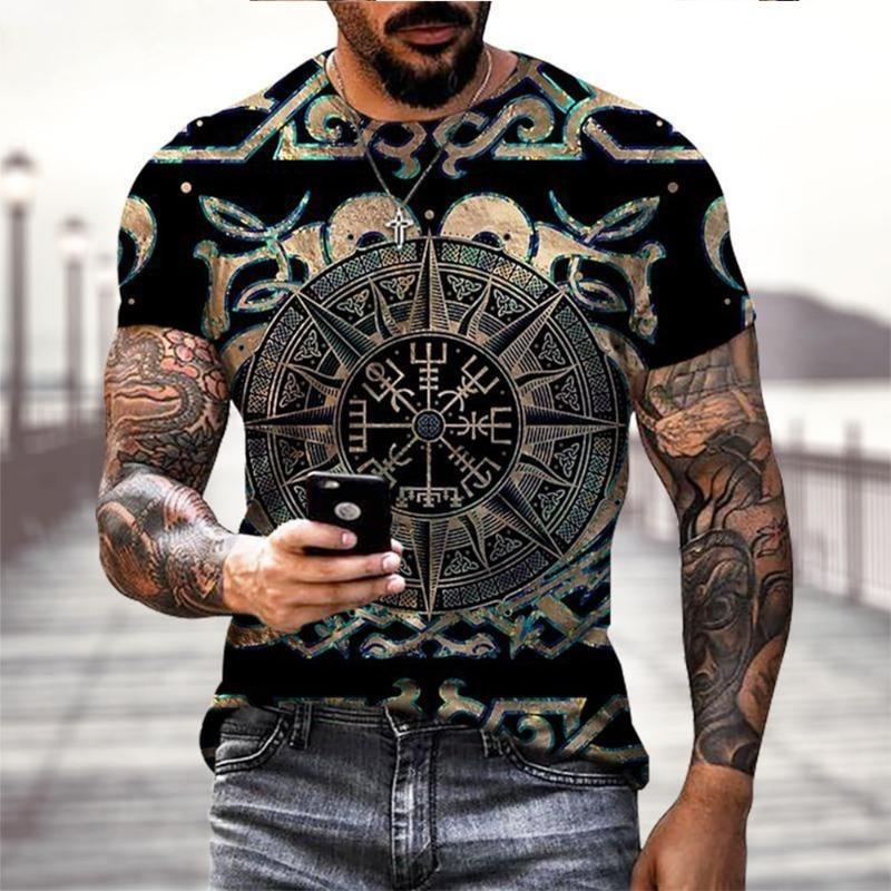 Viking Tattoo 3D-Druck T-Shirt Herrenmode Street Hip Hop Viking Muster Kurzarm Tops Lustiges Frauen Kinder T-Shirt Sommer