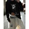 Black "Dobermann" Long Sleeve Shirt, Trendy Animal Graphic Top