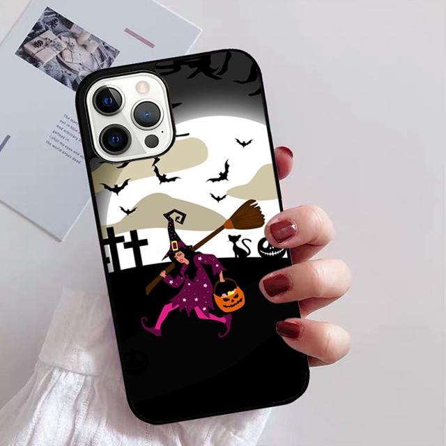 Halloween Moon Witch Horror Phone Case For iPhone 17 Air 16 15 14 13 12 11 Pro Max Plus Max Cover Shell Coque