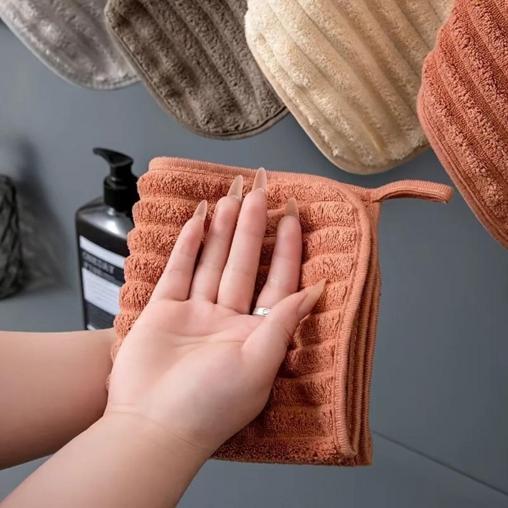 6 Piece Absorbent Coral Fleece Square Hand Towel Stripe Cleaning Cloth Practical Kitchen Towel  Home