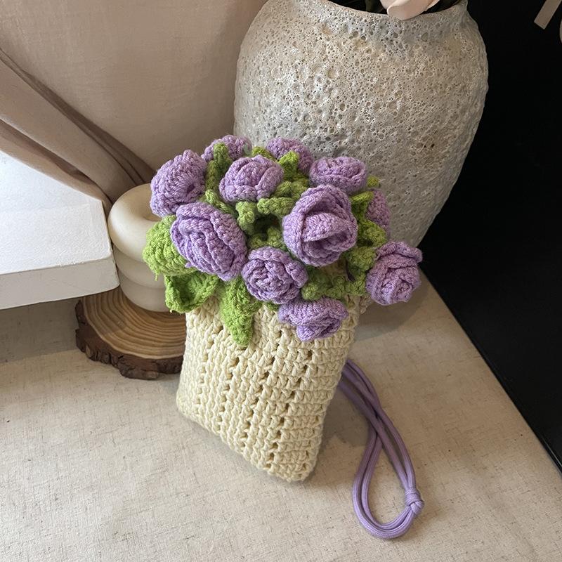Niche Knitted Bag Women's New Flower Versatile Messenger Bag Fashionable Mini Mobile Phone Bag