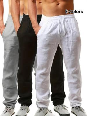 Men's Breathable Cotton and Linen Casual Trousers, Loose Casual Sports Trousers