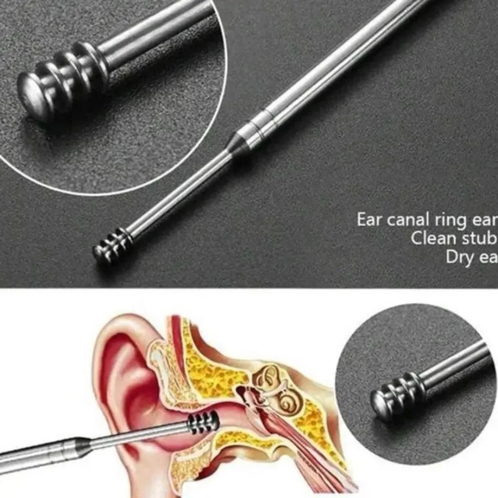 6 Counts Set Stainless Steel Spiral Ear Massage Cleaning Tool,Stainless Steel Earwax Removal Tool kit,Mini Portable Ear