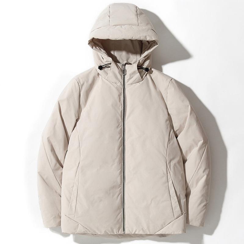 Pánská bílá péřová bunda s kapucí, bavlněná prošívaná bunda, tlustý top, jednobarevná