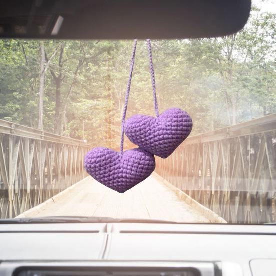 Háčkovaný přívěsek ve tvaru srdce s dvojitým srdcem, závěsná dekorace s láskou, přívěsek ve tvaru srdce, šňůrka na přívěsek do auta, zrcadlo, záclony, tašky, klíčenky