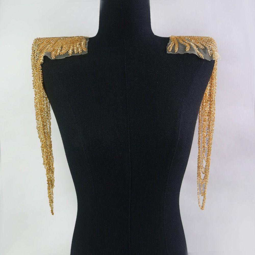 2Pcs Vintage Sequin Shoulder Ornaments DIY Sewing Patch Shoulder Applique  Party Costume