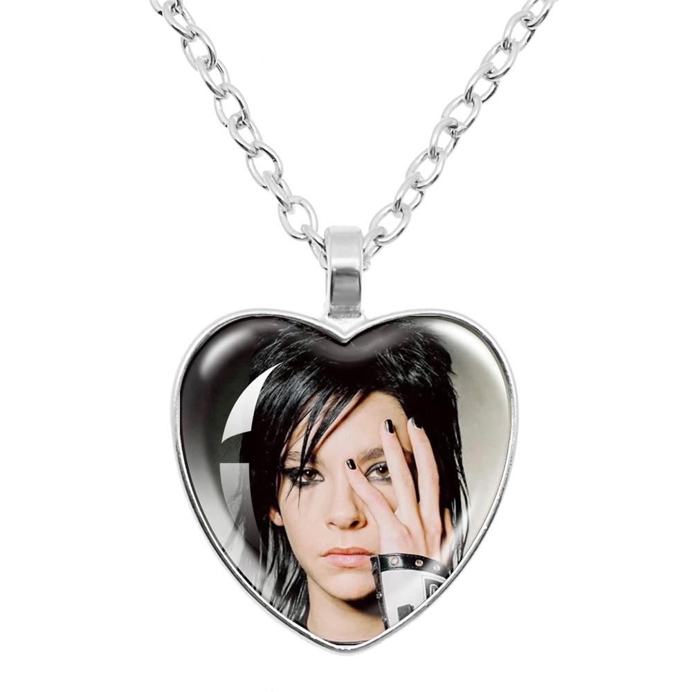 Pop Retro Rock Band Tokio Hotel Glass Heart Shape Pendant Necklace Bill Kaulitz Music Songer Picture Jewelry Charm Fans Gift
