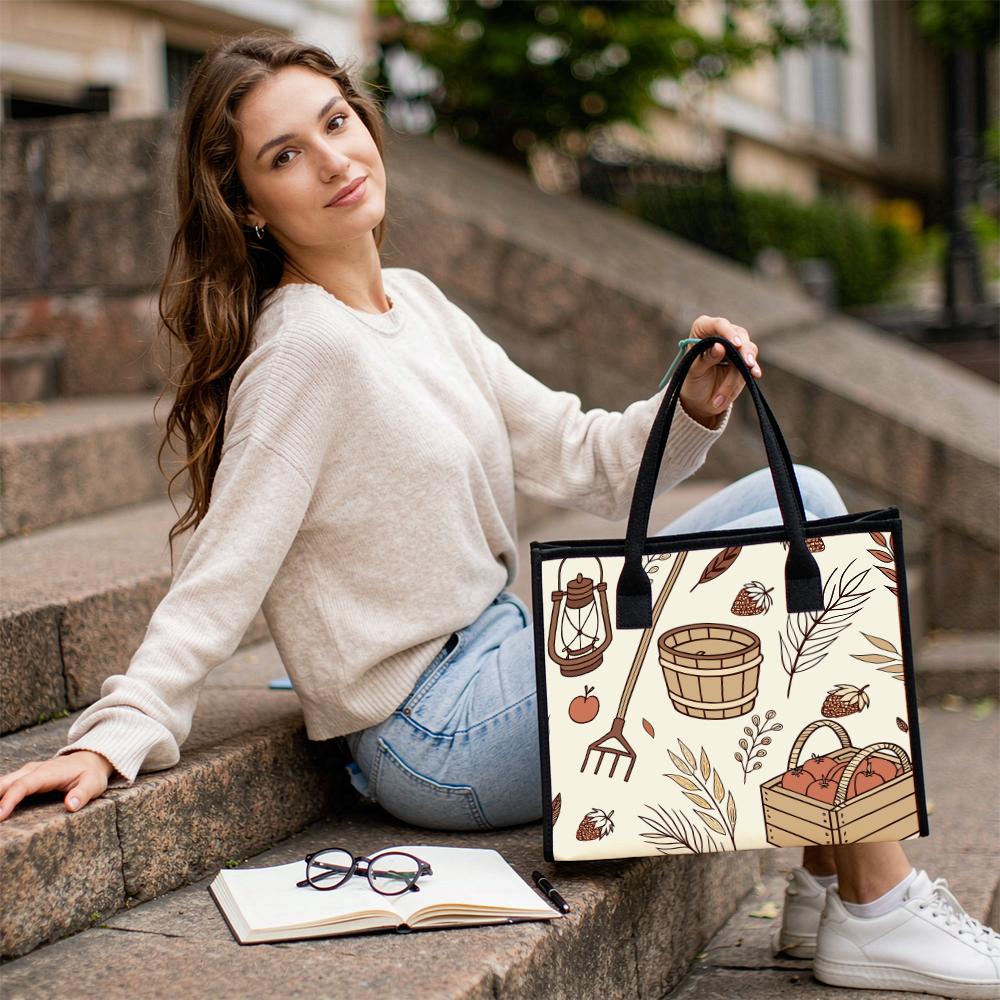Autumn Farm Print Tote Bag Casual Large Capacity Canvas Handbag for Daily Commute Shopping
