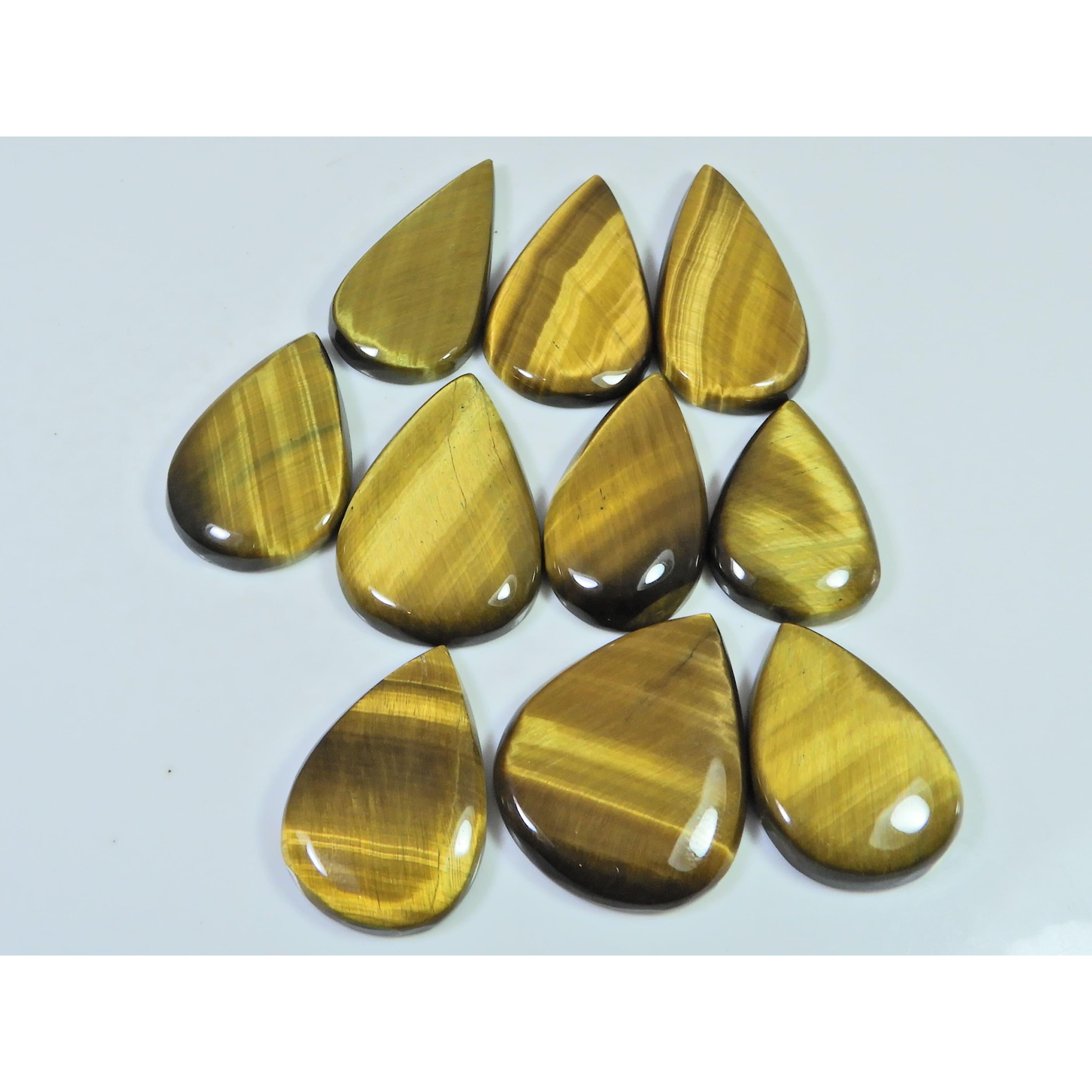 10Pcs Natural Brown Tiger eye Pear Cabochon Loose Gemstone 277Cts. Lot C-2485