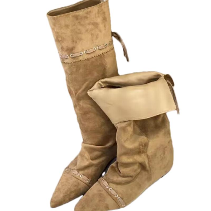 Fashion Designer Women Flats High Boots Pointed Toe Fashion Shoes Lace Up 2025 Winter Chelsea Boots New Trend Gladiator Mujer De Botas