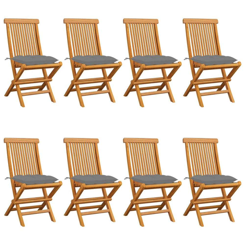 Chaises de jardin et coussins gris lot de 8 Bois de teck massif
