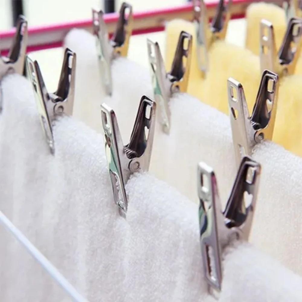 20pcs Windproof Clothes Pegs Stainless Steel Metal Binder Clips Household Document Clips  Kitchen