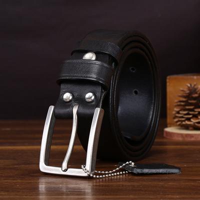 Retro Water-Dyed First Layer Cowhide Stainless Steel Belt Men'S Genuine Leather Simple Youth Fashion Casual Jeans Belt Men