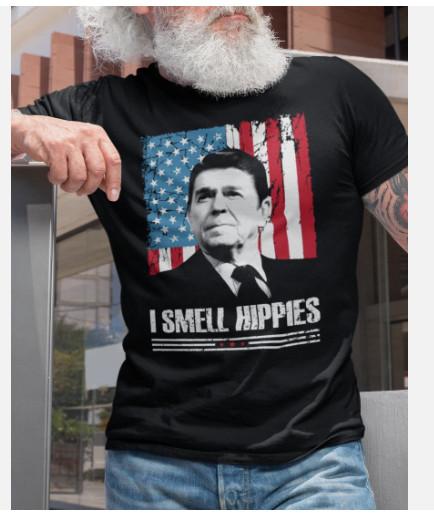 Мужская футболка I Smell Hippies Рональд Рейган Президент США Смешная политическая футболка S