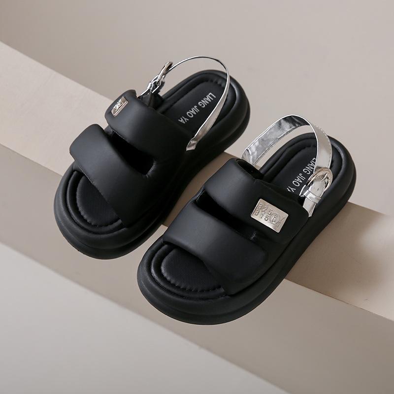 

2025 Сандалии спортивные на платформе велкро женские летние носить наступающие на дерьмо мягкая подошва легкие повседневные пляжные римские туфли 40 чёрный