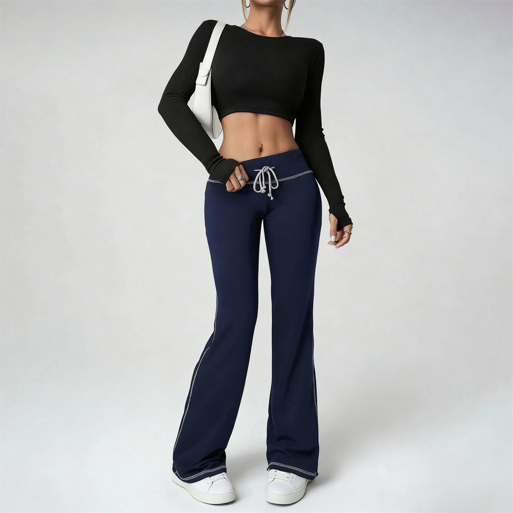 Women's Flared Casual Drawstring Elastic Waist Pants Comfortable Flared Yoga Loose Trousers