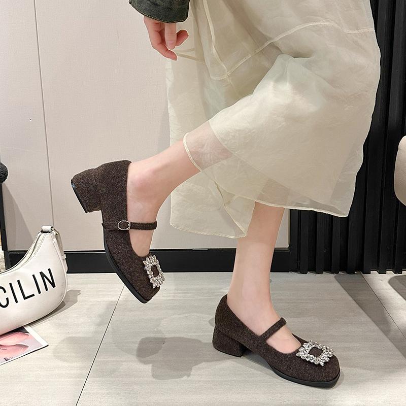 Modische Damenschuhe Herbst Damen Schuhwerk Kristall Quadratische Zehenpartie Modische Loafer Fell Lässige Sneaker Herbstkleid Strass 2024 Bequem