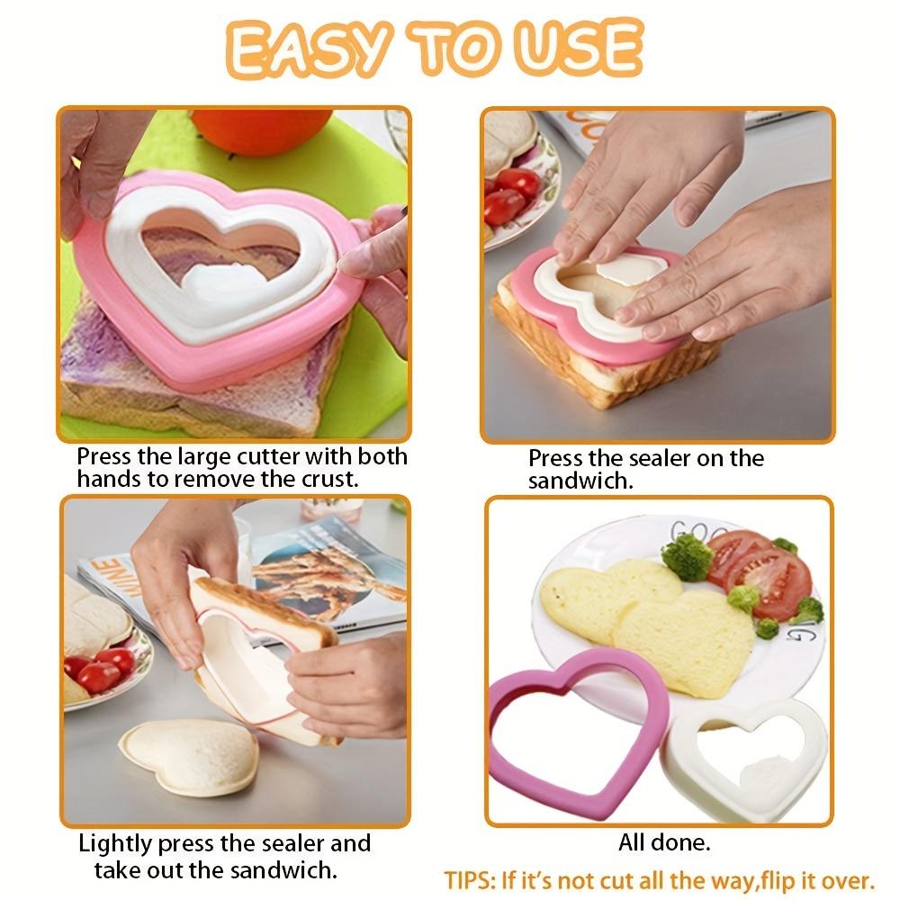 7Pcs Sandwich Cutter And Sealer Set Heart Square Shaped Bread Mold Diy Pocket Sandwich Maker For Kids Lunch Box