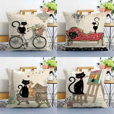 Cartoon Little Black Cat Cute Pillow Case Home Double-sided Printing Short Plush Colorfast Microfiber Cushion Cover