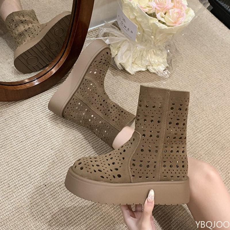Fashion Women Short Boots New Summer Vintage Hollow Out Women Ankle Boots Anti-slip Fashionable Breathable Platform Female Shoes