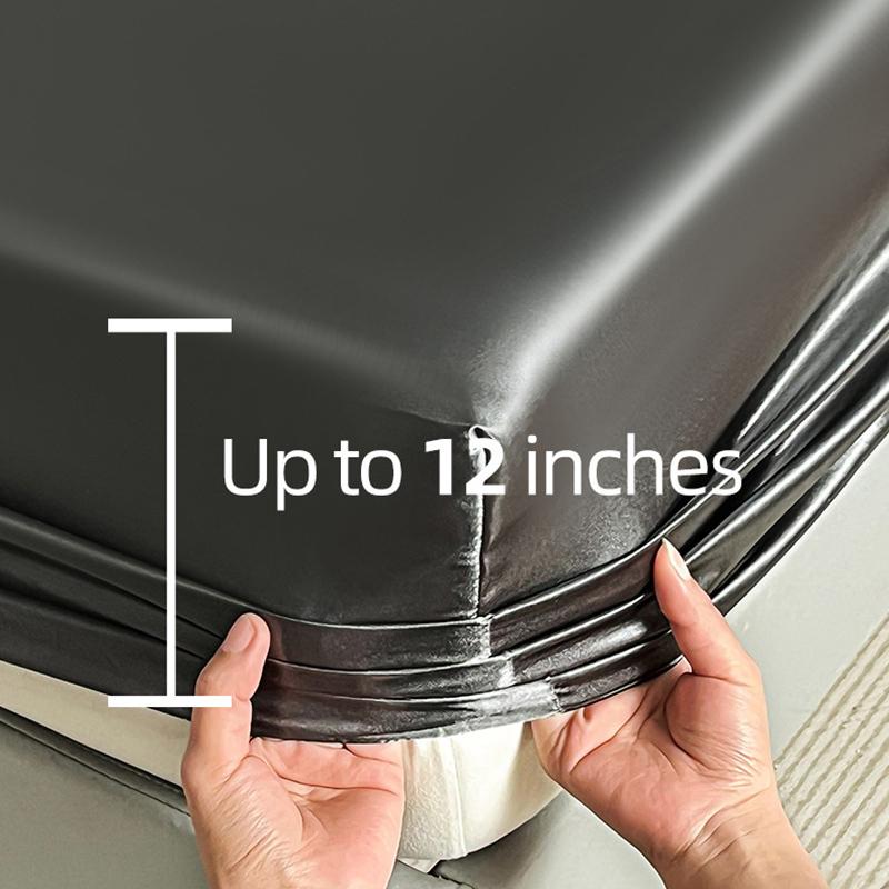3Pcs Luxury Satin Fitted Sheet Set Soft Comfortable Breathable Solid Color Bedding Mattress Protector Set for Double Full Size
