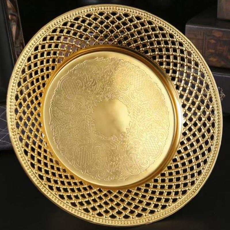 European Fruit Tray,Hollowed-Out Circle Shape Exquisite Golden Cake Plate,Snack Plate Butter Cheese Dish Wedding Decoration