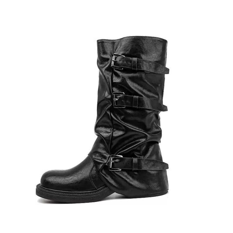 

Cowhide version~ thick-soled inner height-increasing stacking boots for women s 2025 autumn and winter new medium tube pants tube boots long knight bo 35
