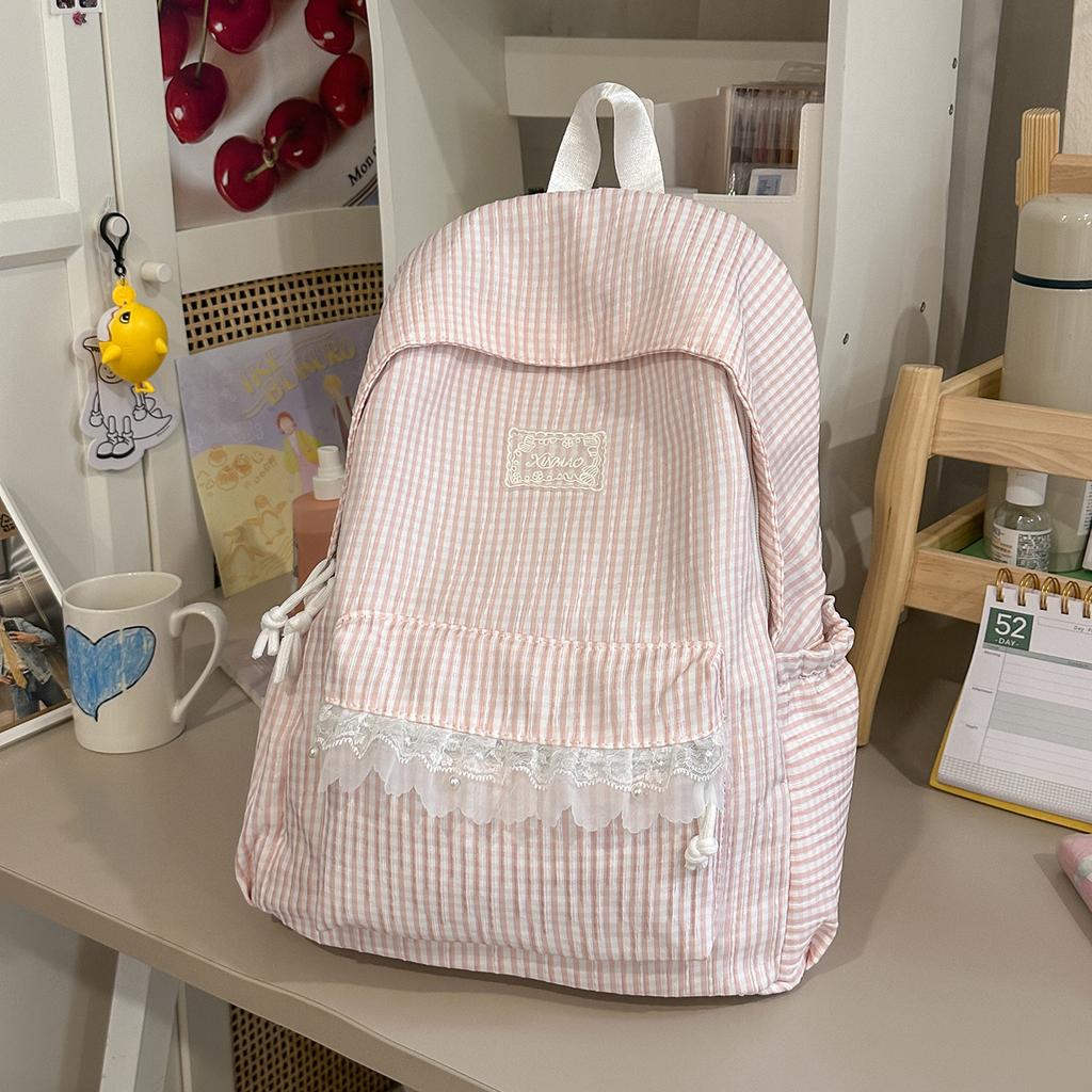Schoolbag Milk Huhu Plaid Lace Backpack Girl Heart Travel Small Backpack Japanese Sweet Wind Student Party School Bag