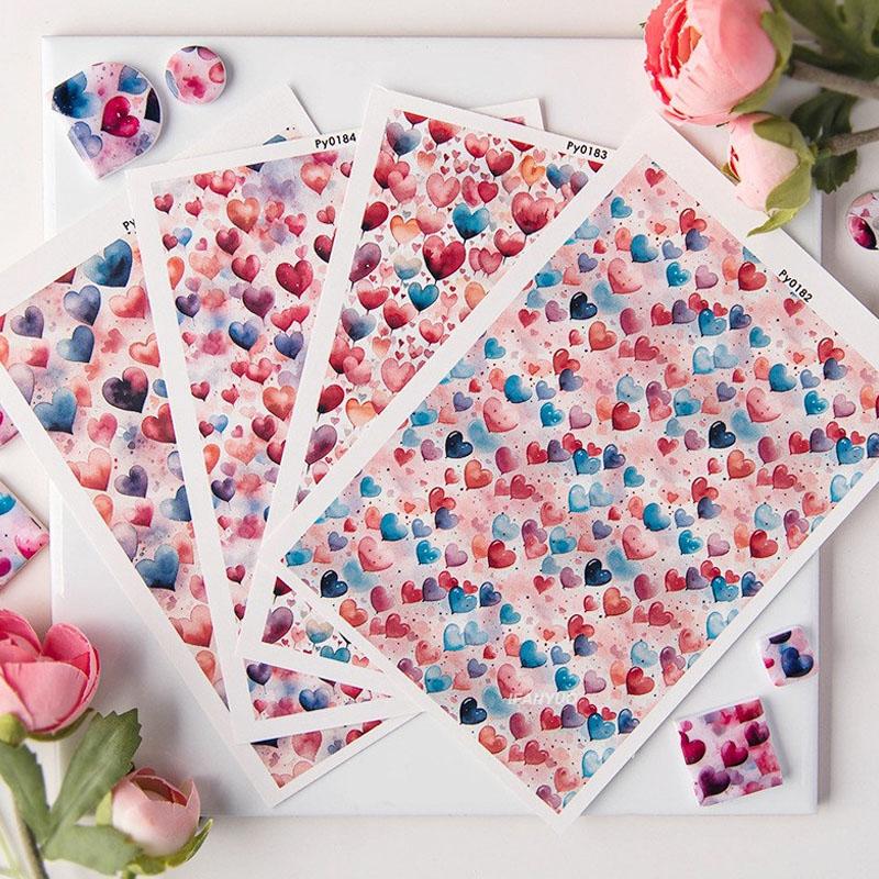 Heart Series Pattern Watercolor Transfer Paper for Polymer Clay Soft Pottery Pendant Earrings Jewelry Making Stickers Decor Tool